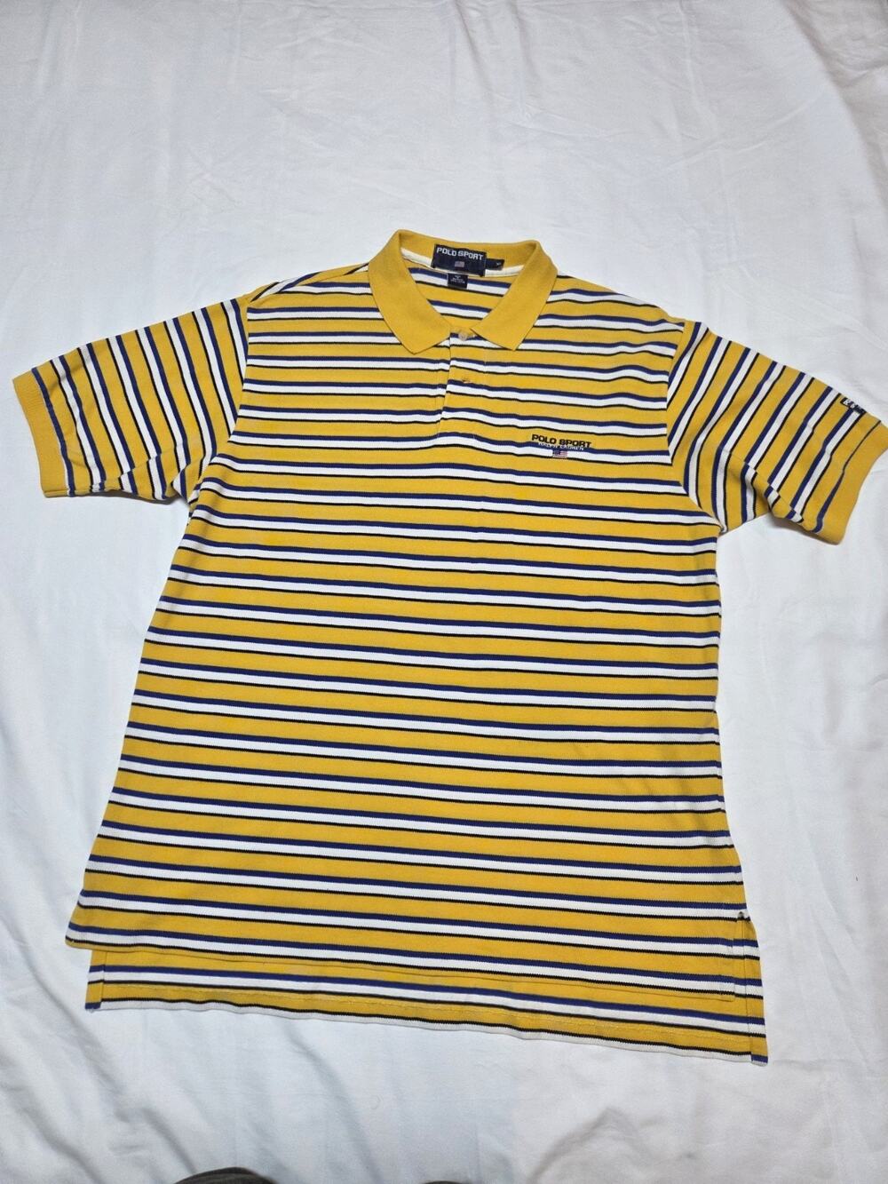 Polo Sport Ralph Lauren Men's XL Yellow Striped Short Sleeve Polo Shirt Vintage